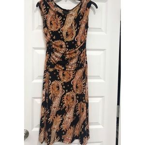 Size 6 Dress, Navy and Orange. Rouched waist.